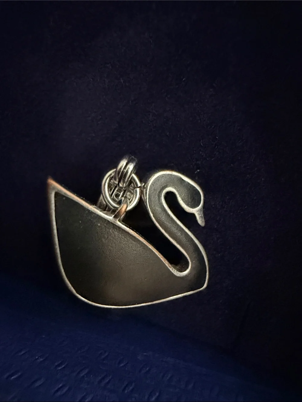 Vintage Swarovski Silver Swan Charm with Black Crystals (retired)